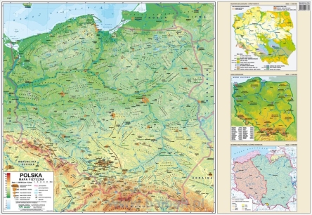 POLSKA - mapa fizyczna/ administracyjna (dwustronna) 68x48 1:1,55 mln