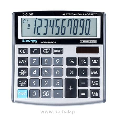 Kalkulator biurowy K-DT4101-38 DONAU TECH, 10-cyfr. wyświetlacz, wym. 136x134x28 mm, srebrny