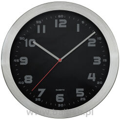 Zegar ścienny aluminiowy 29,5cm srebrny zz czarną tarczą MPM E01.2482.7090 