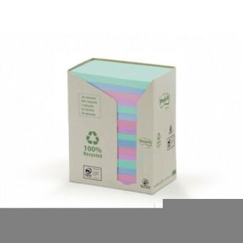 Ekologiczne karteczki samoprzylepne Post-it z certyfikatem PEFC Recycled, Pastelowe, 76x76mm, 16 bloczków po 100 karteczek