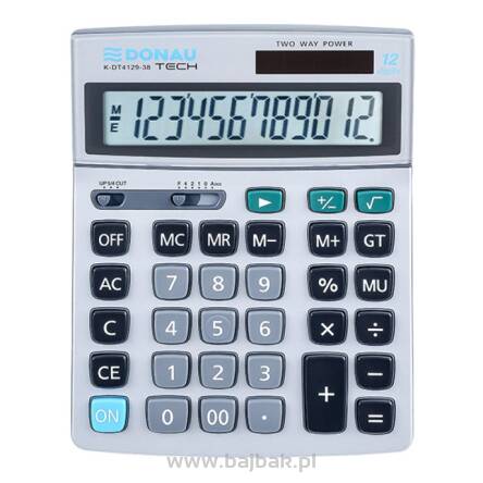 Kalkulator biurowy DONAU TECH, 12-cyfr. wyświetlacz, wym. 210x154x34 mm, metalowa obudowa, srebrny