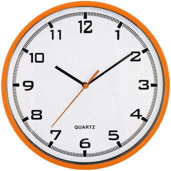 Zegar ścienny plastikowy 25,5 cm, pomarańczowy z białą tarczą MPM E01.2478.60.A
