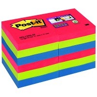 Bloczek samoprzylepny 622-12SS-JP Post-it® Super Sticky, sercowe kolory Bora Bora, 12 sztuk po 90 kartek, 47,6x47,6 mm
