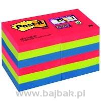 Bloczek samoprzylepny 622-12SS-JP Post-it® Super Sticky, sercowe kolory Bora Bora, 12 sztuk po 90 kartek, 47,6x47,6 mm