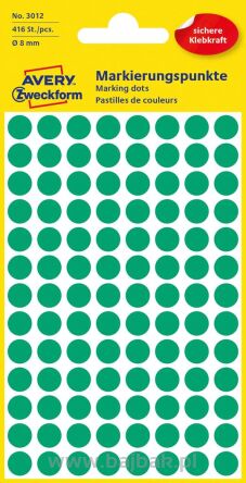Kółka do zaznaczania kolorowe, 416 etyk./op., Q8 mm, zielone Avery Zweckform, 3012