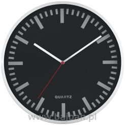 Zegar ścienny aluminiowy 29,5cm, srebrny z czarną tarczą MPM E01.2483.7090
