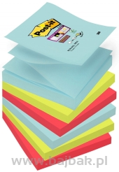 Bloczki samoprzylepne Post-it® Super sticky Z-Notes, paleta Miami, 6 sztuk po 90 kartek, 76x76 mm 
