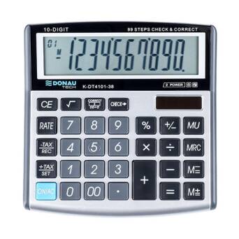 Kalkulator biurowy K-DT4101-38 DONAU TECH, 10-cyfr. wyświetlacz, wym. 136x134x28 mm, srebrny