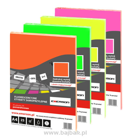 Fluorescencyjne etykiety samoprzylepne A4 białe 25 arkuszy Emerson
