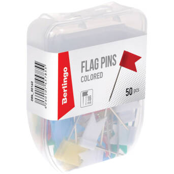Pinezki - flagi, 28x15 mm, długość igły 16 mm, różne kolory,  50 szt. 143861/57855 Berlingo
