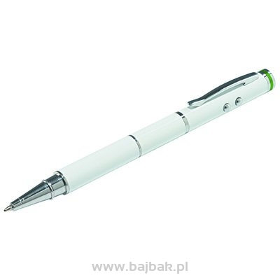 Długopis, wskaźnik, mini latarka oraz rysik do urządzeń z dotykowym ekranem, 4w1 Stylus, biały 