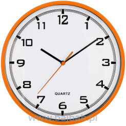Zegar ścienny plastikowy 25,5 cm, pomarańczowy z białą tarczą MPM E01.2478.60.A