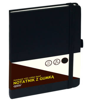 Notatnik GRAND z gumką A5/80 kartek, 80g/kratka, okładka czarna